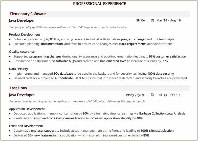 1 Year Experience Resume For Java Developer