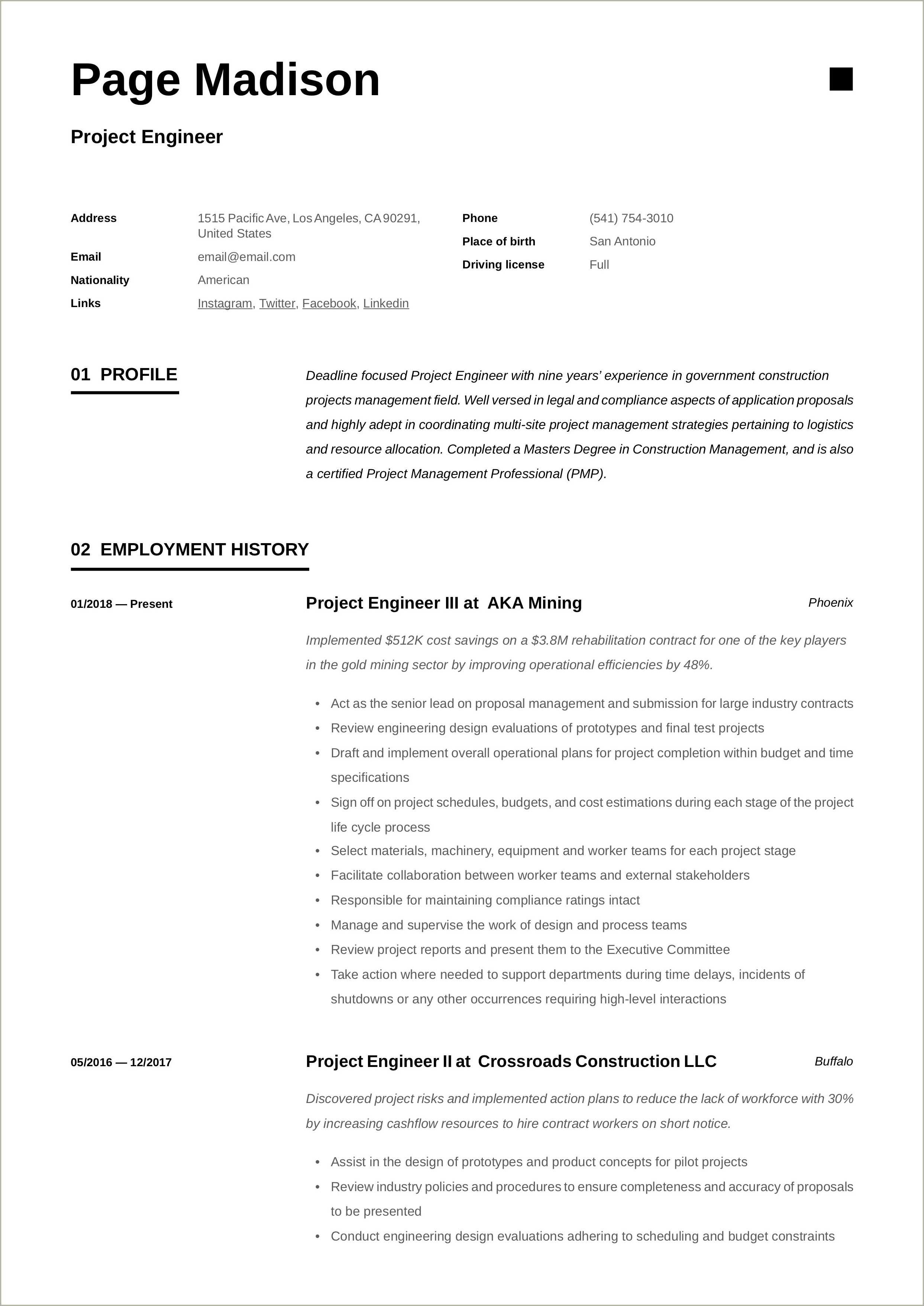 10 Years Experience Engineer Resume