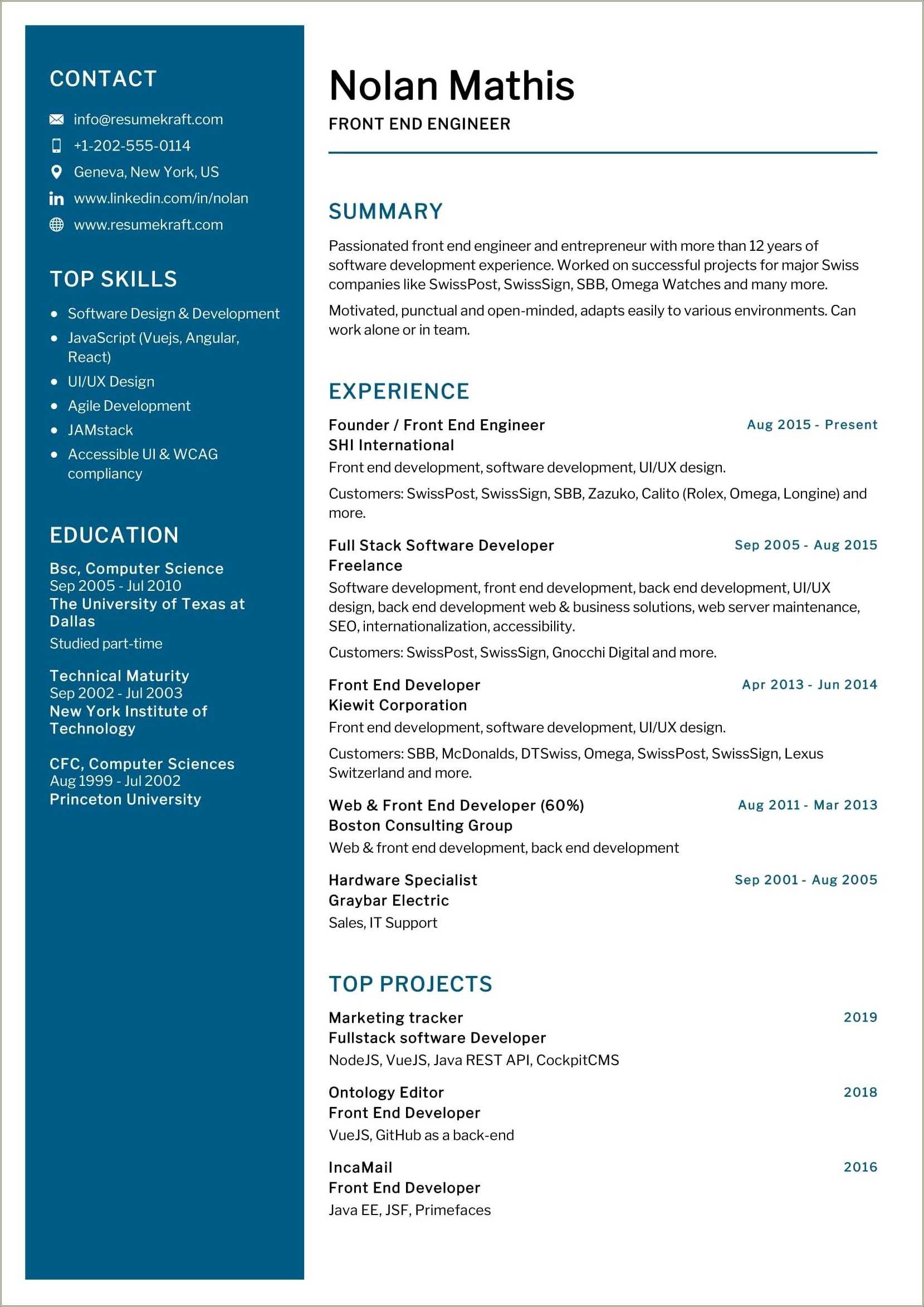 2 Years Experience Resume For Front End Developer