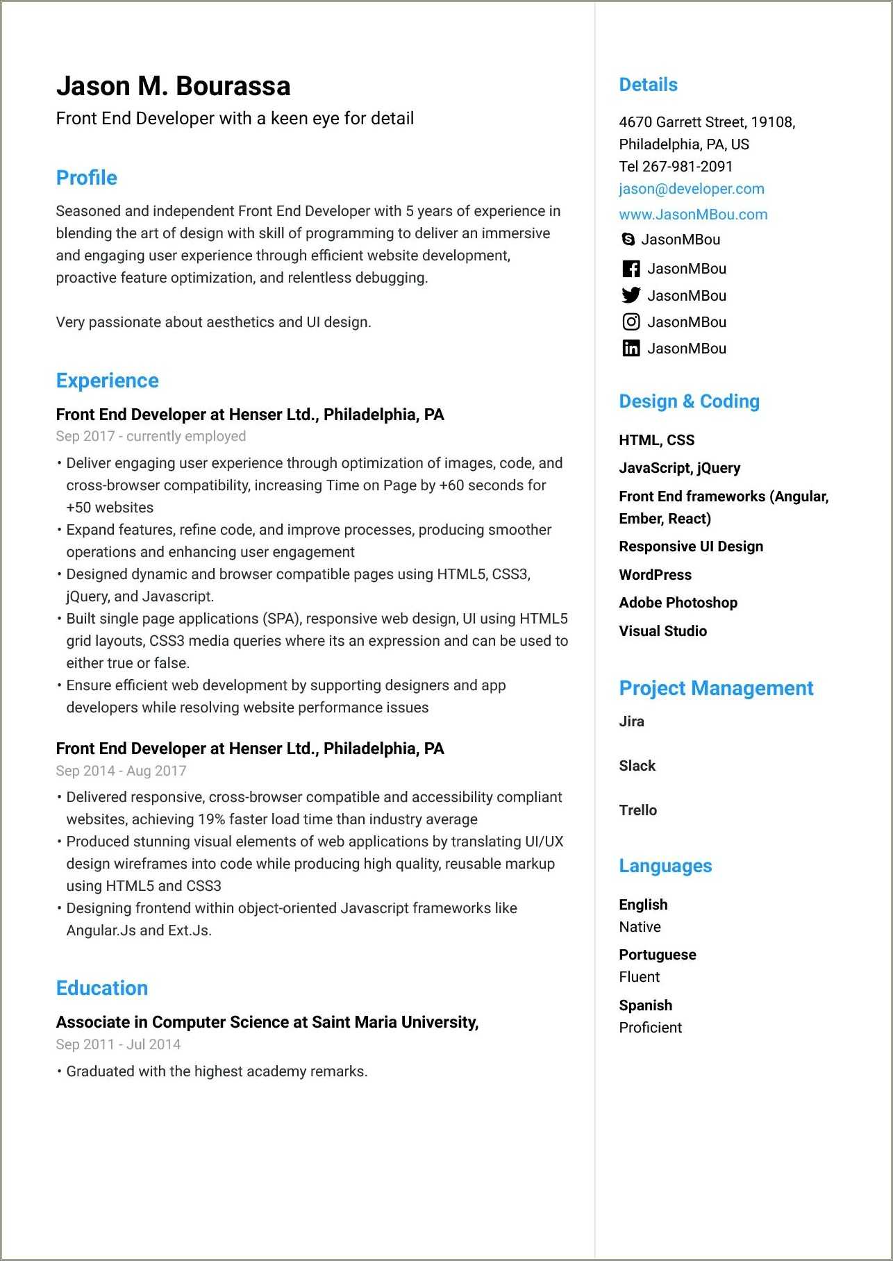 2 Years Experience Resume Format For Ui Developer