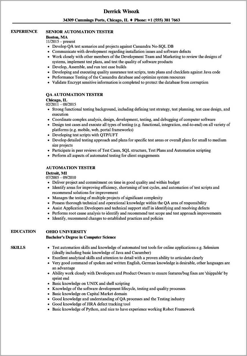 2 Years Experience Resume In Automation Testing