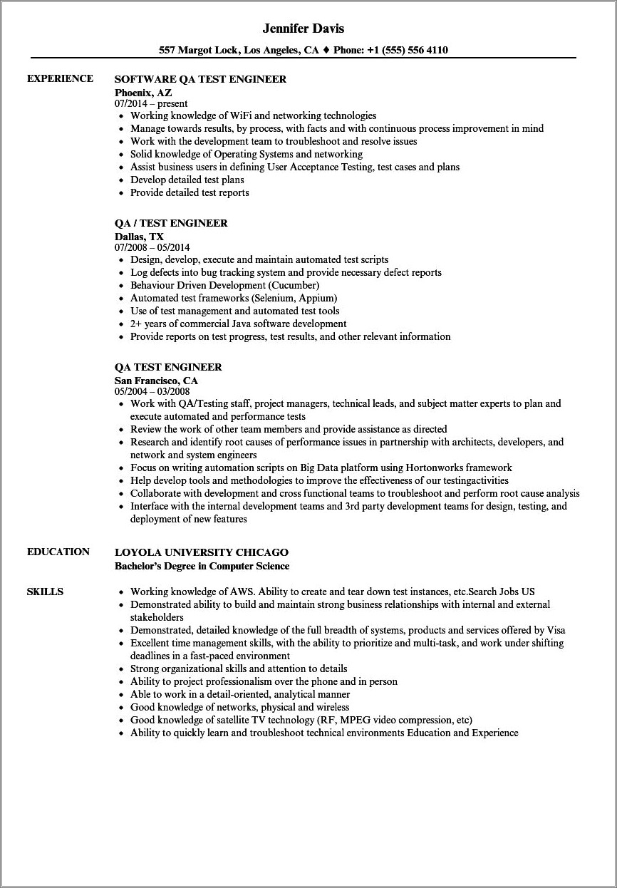 2 Years Experience Resume In Performance Testing