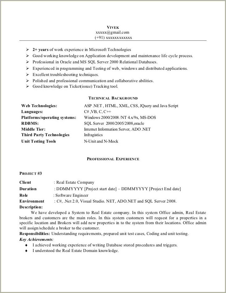 2 Years Experience Resume In Sql
