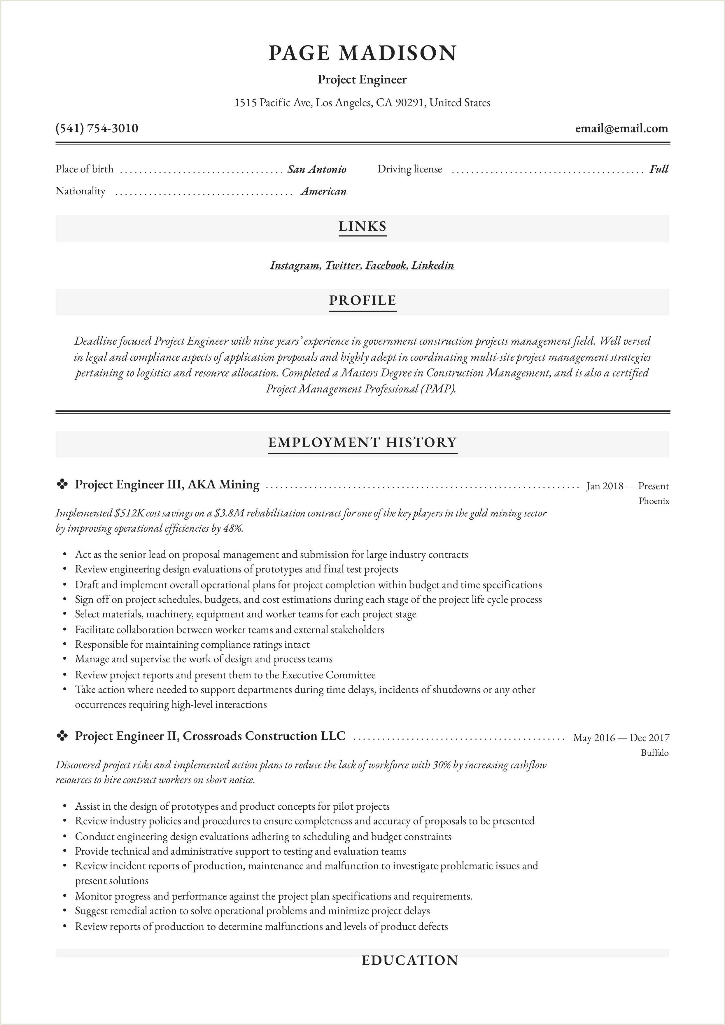 3 Years Experience Hvac Project Engineer Resume