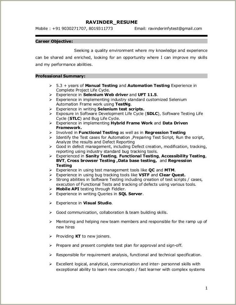 5 Years Testing Experience Sample Resume Resume Example Gallery