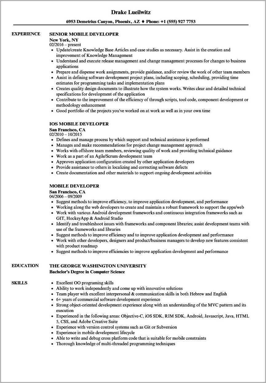 6 Month Experience Resume For Android Developer