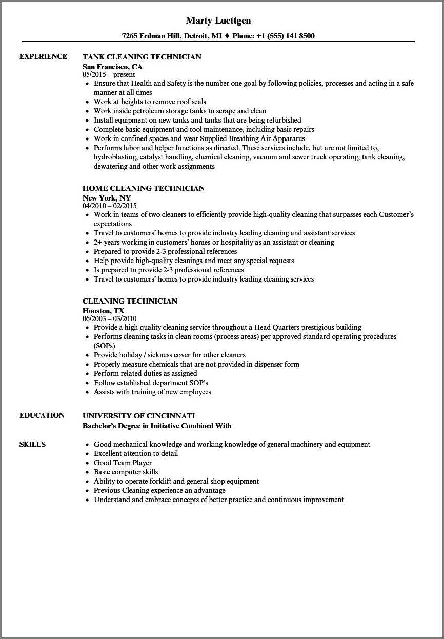 Resume For Restroom Cleaner Jobs Resume Example Gallery