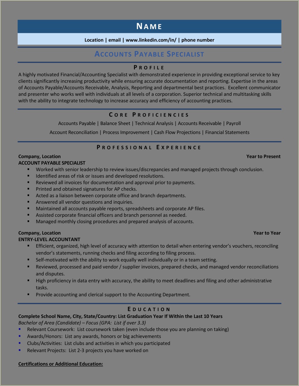 Accounts Payable Specialist Objective Resume
