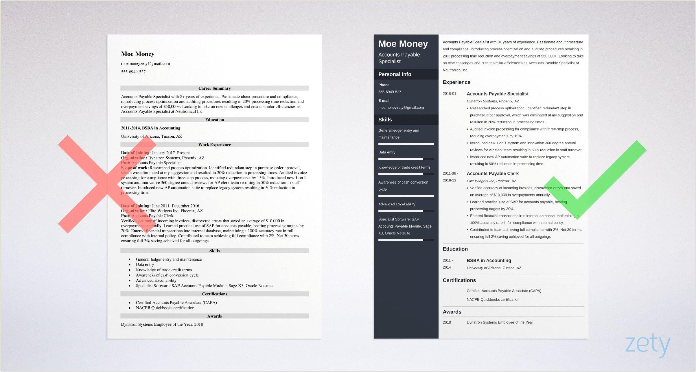 Accounts Payable Specialist Resume Objective