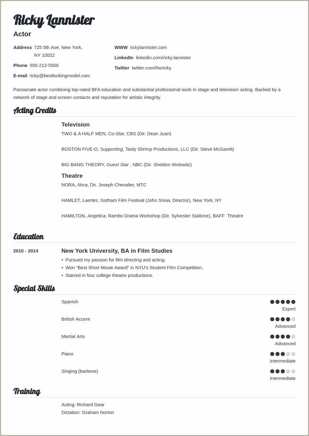 acting resume template no experience - Acting Resume Template For Thoser With No Experience