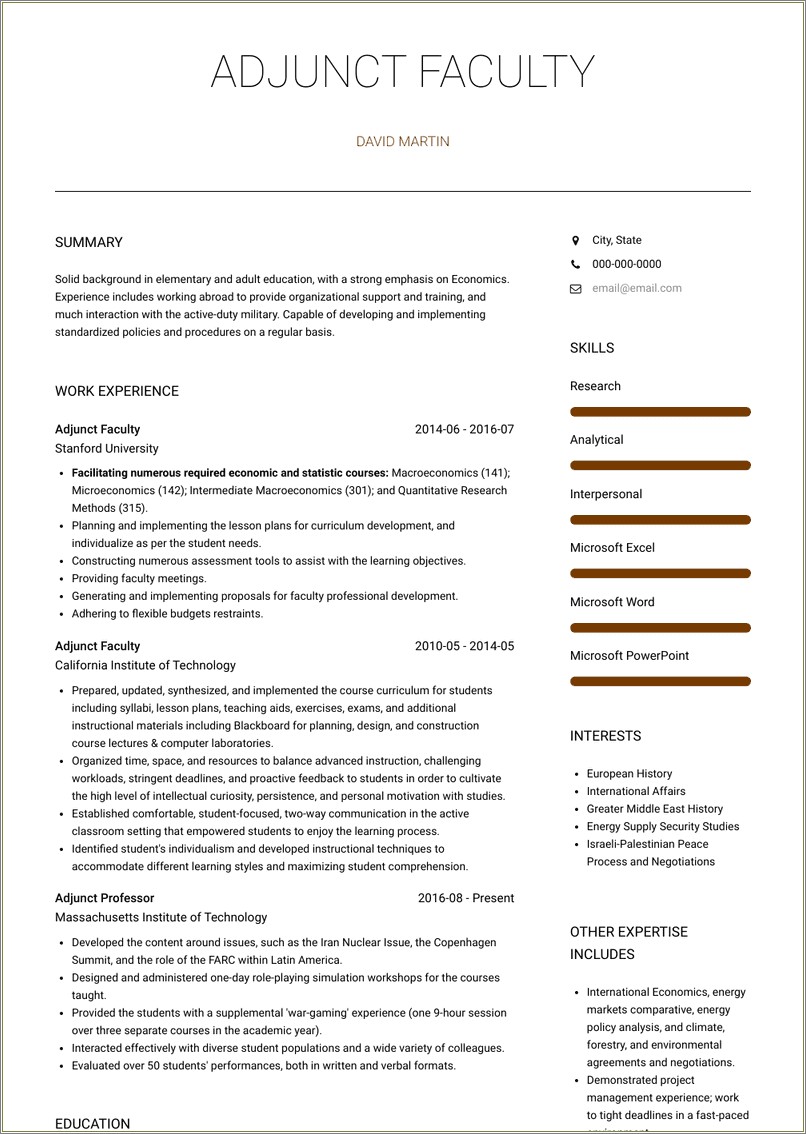 Adjunct Professor Resume Objective Example