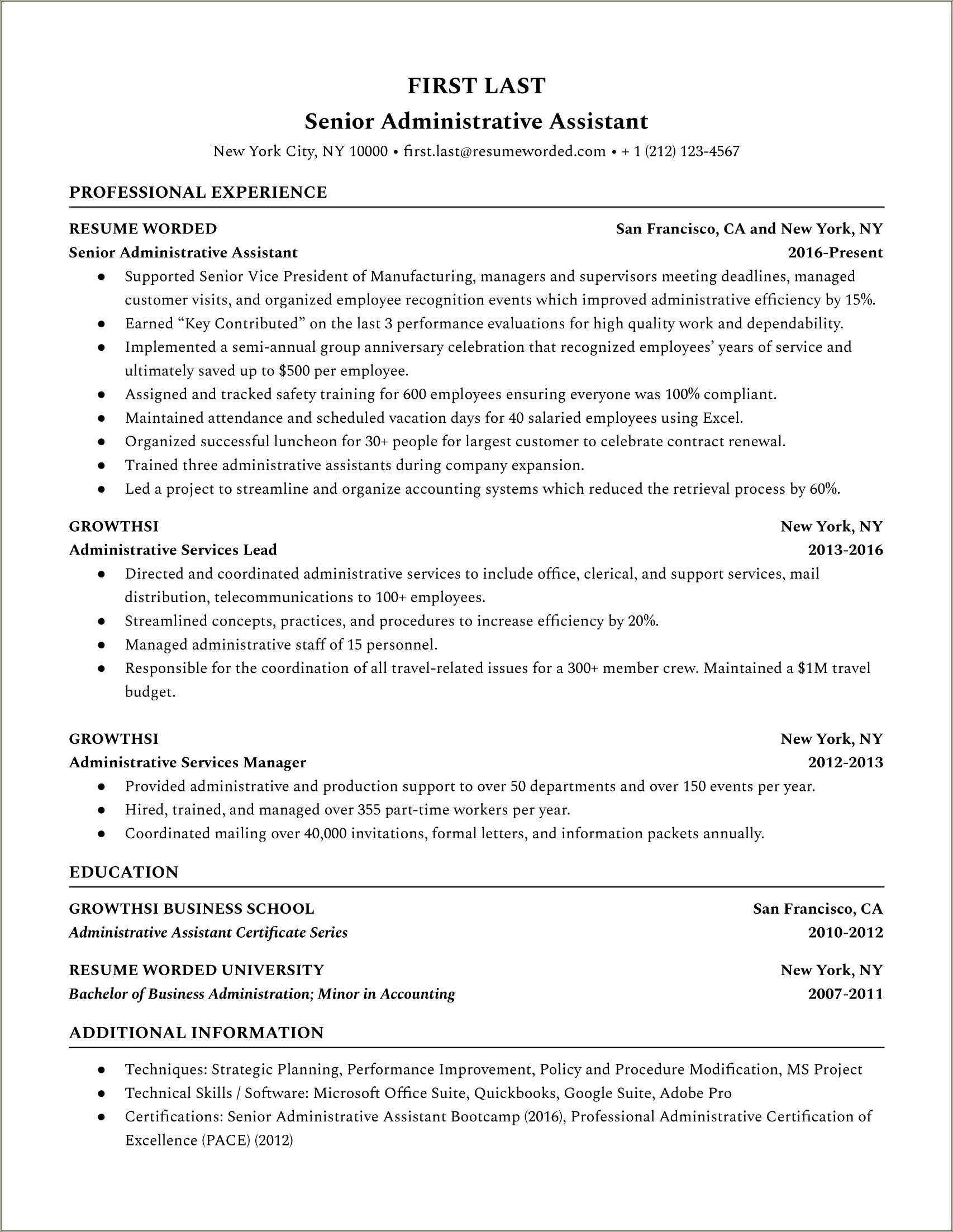 Administrative Support Specialist Resume Sample