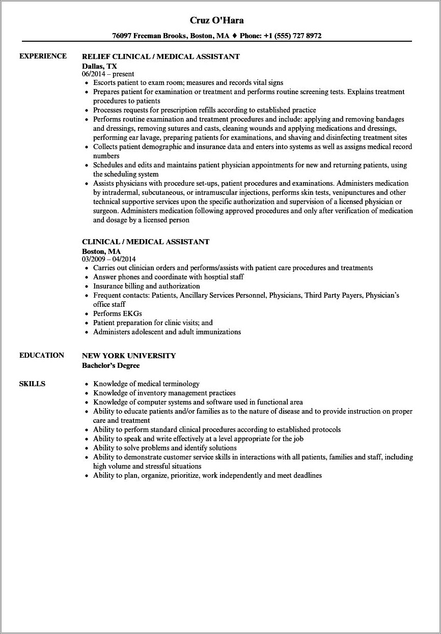 Adult Health Clinical Skills Resume - Resume Example Gallery