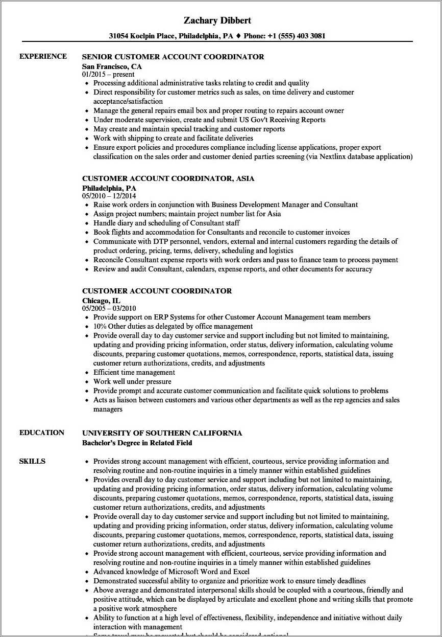 Advertising Account Coordinator Resume Example
