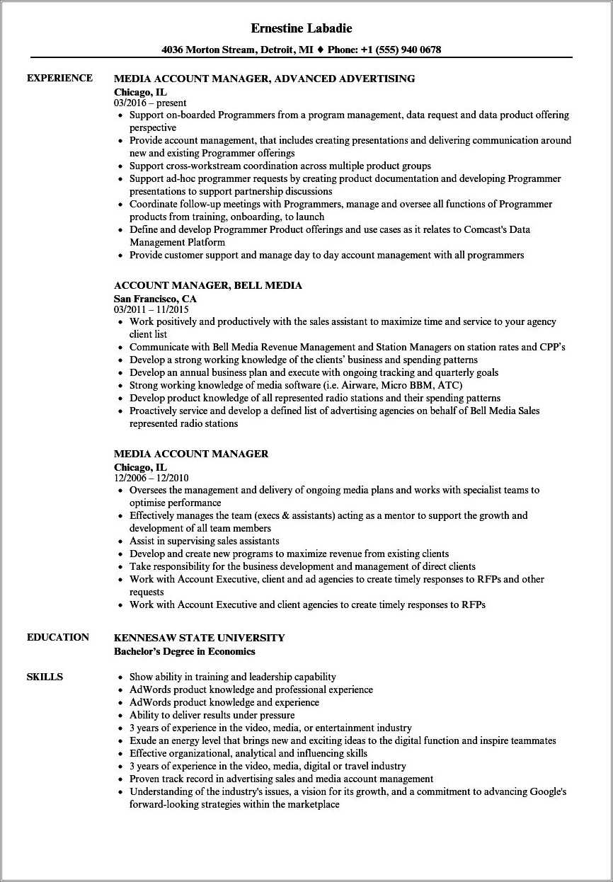 Advertising Account Coordinator Resume Sample
