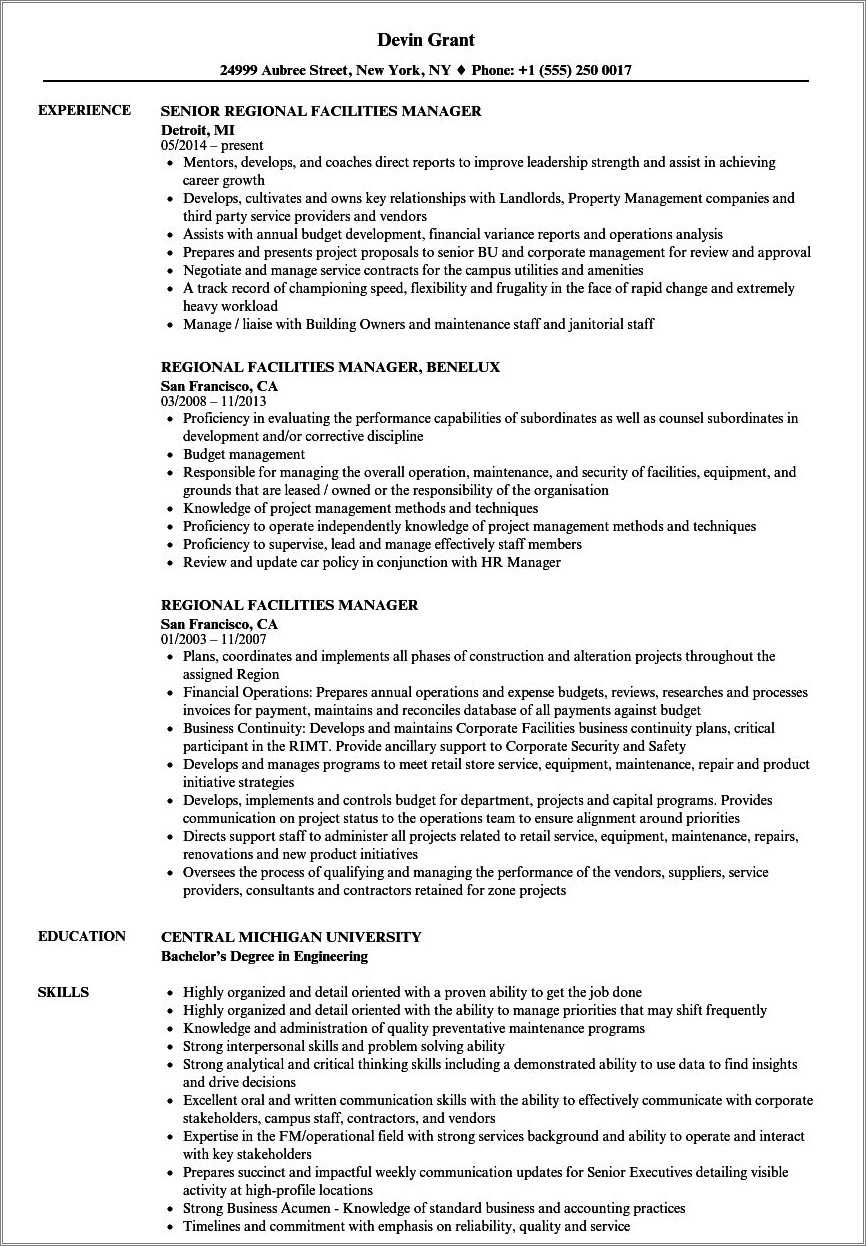 Air Force Facility Manager Resume Examples