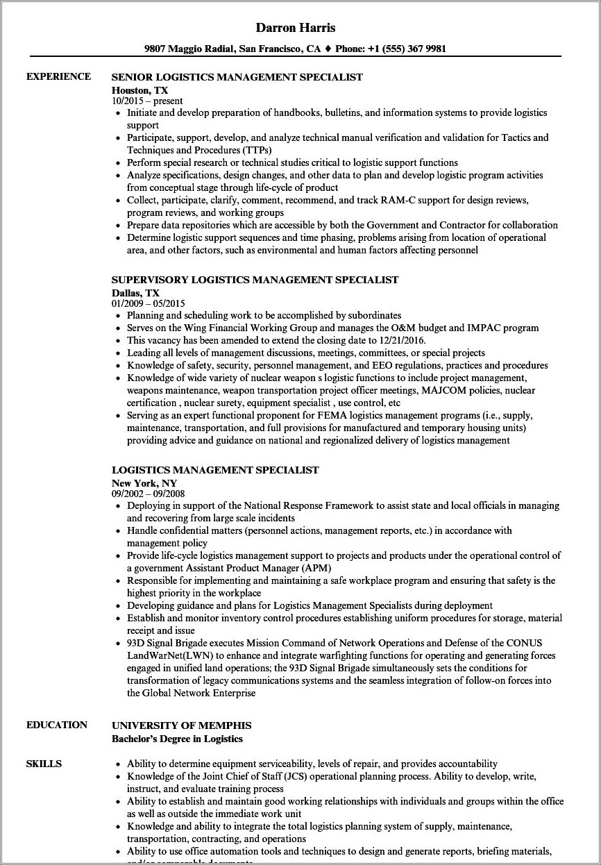 Air Force Reserve Resume Example