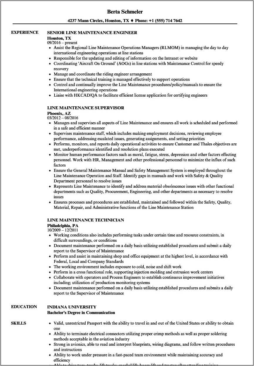 Free Aircraft Mechanic Resume Templates - Resume Example Gallery