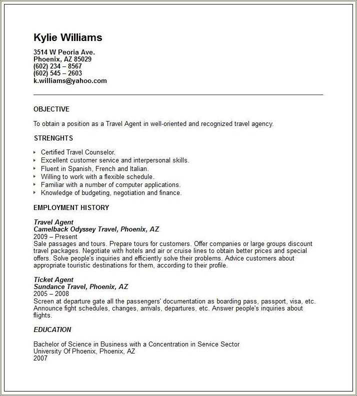 Airline Ticket Agent Resume Sample