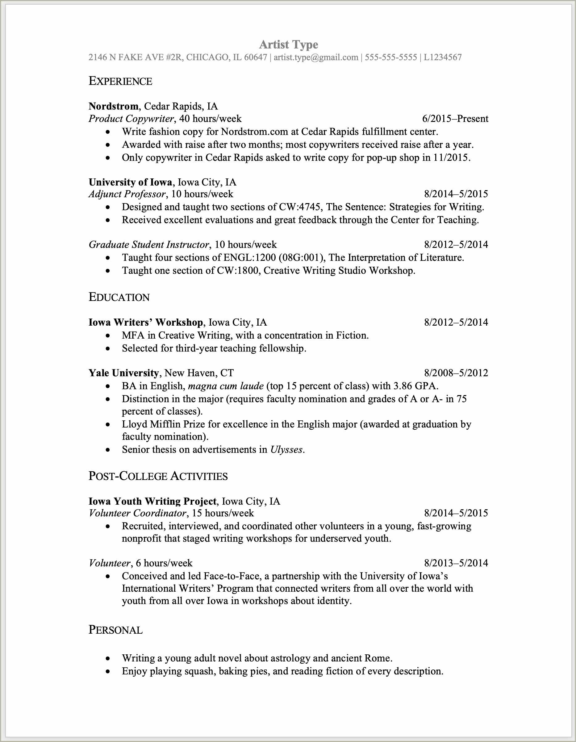 Alternative To Relevant Experience On Resume