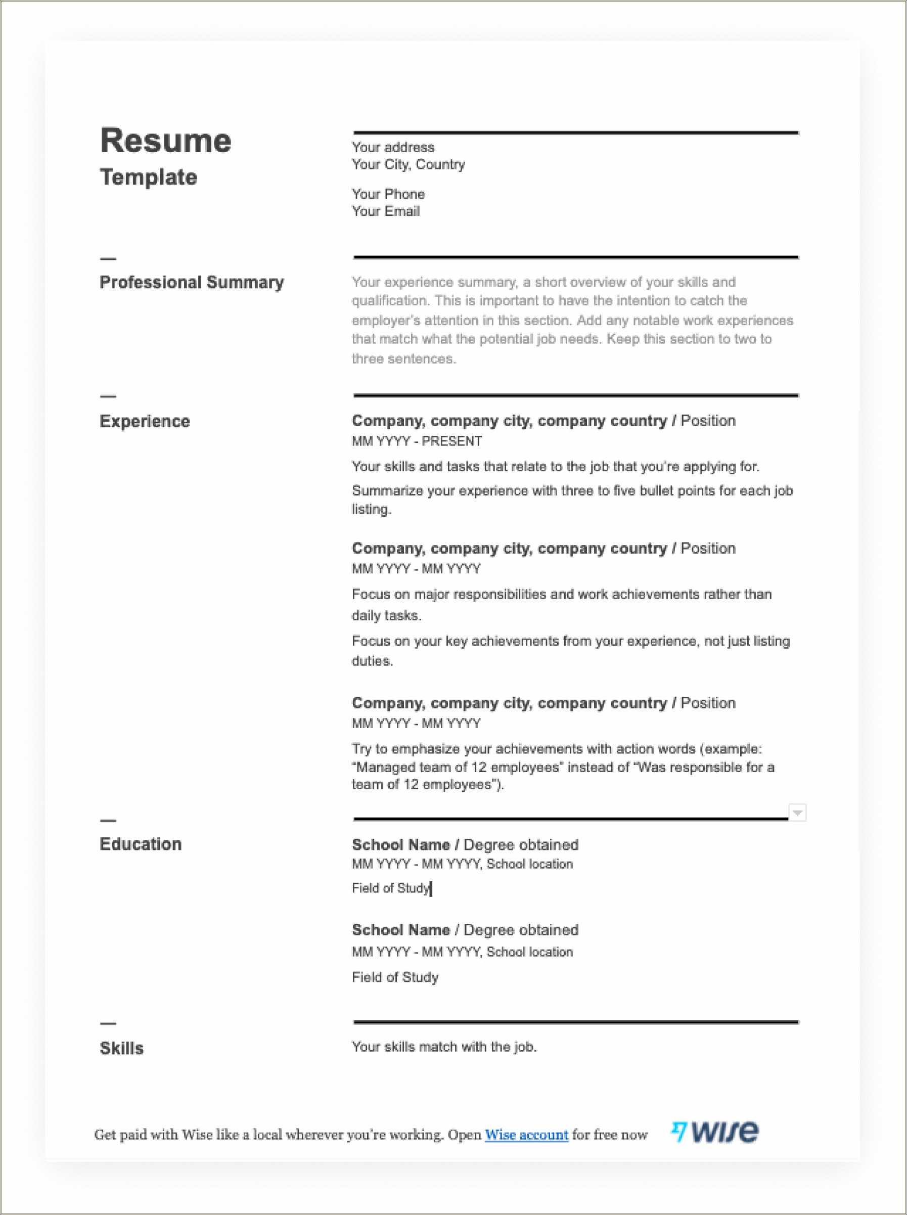 An Example Of A High School Student Resume