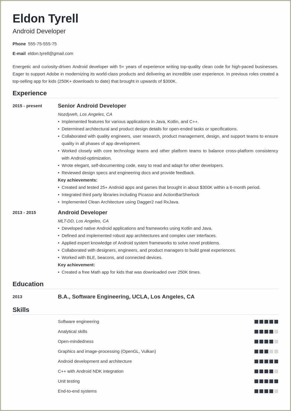 Android 2+ Years Experience Resume Download
