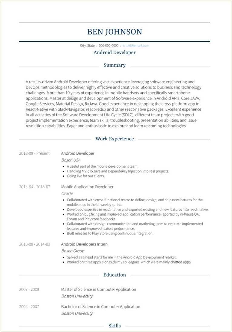Android Developer Resume 3 Years Experience