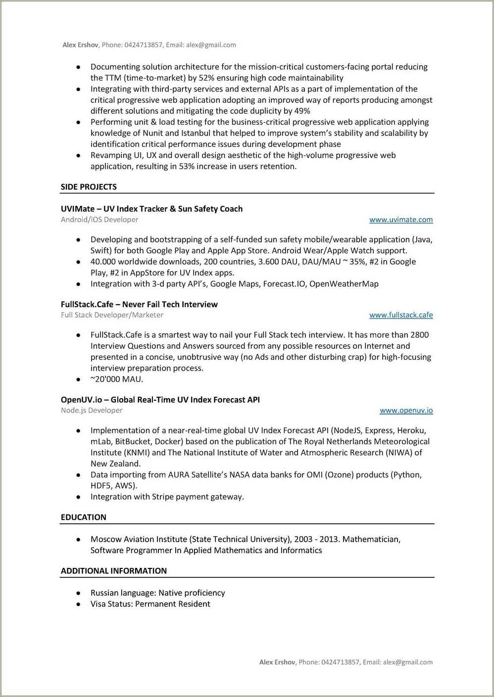 Android Developer Resume 4 Years Experience