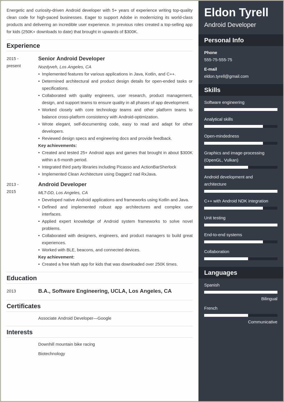 Android Developer Resume 8 Years Experience