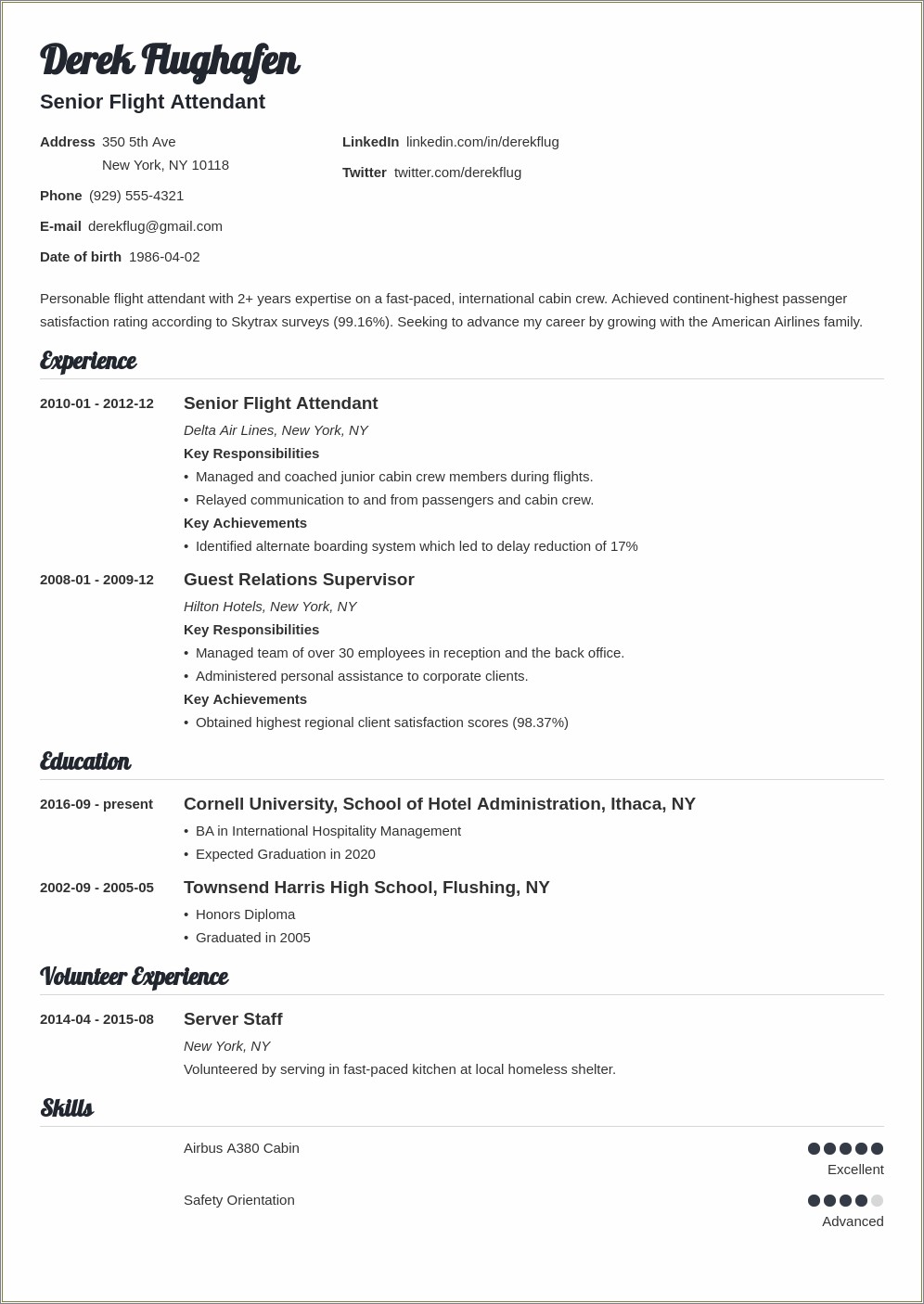 flight attendant resume delta