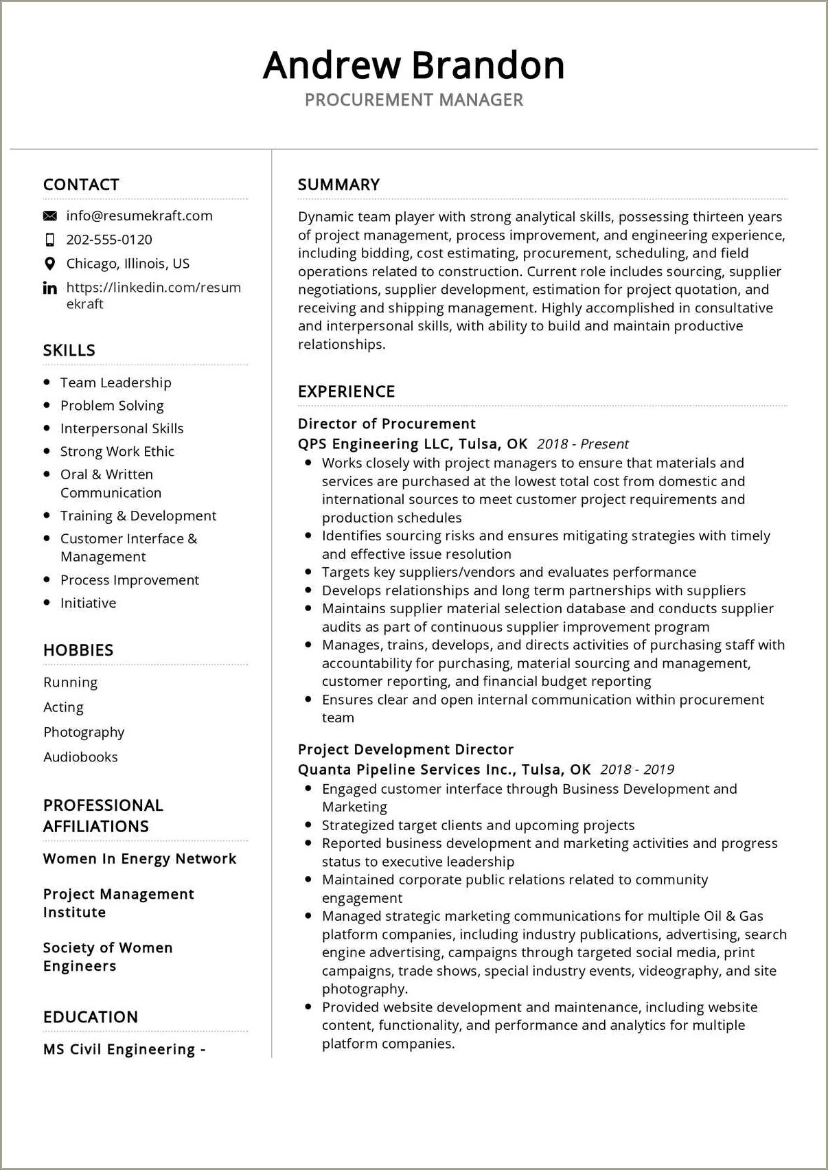 Area Collection Manager Resume Sample