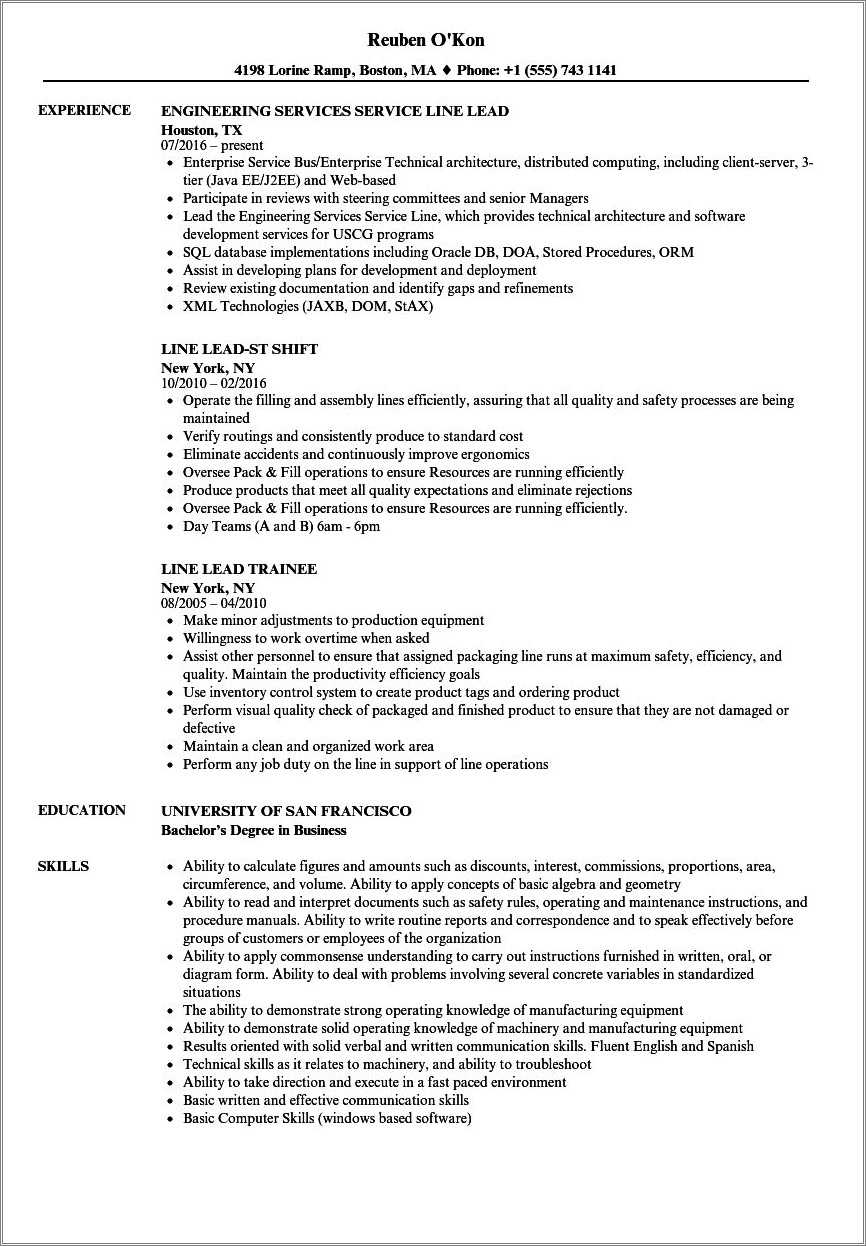 Assembly Line Objective Resume Example