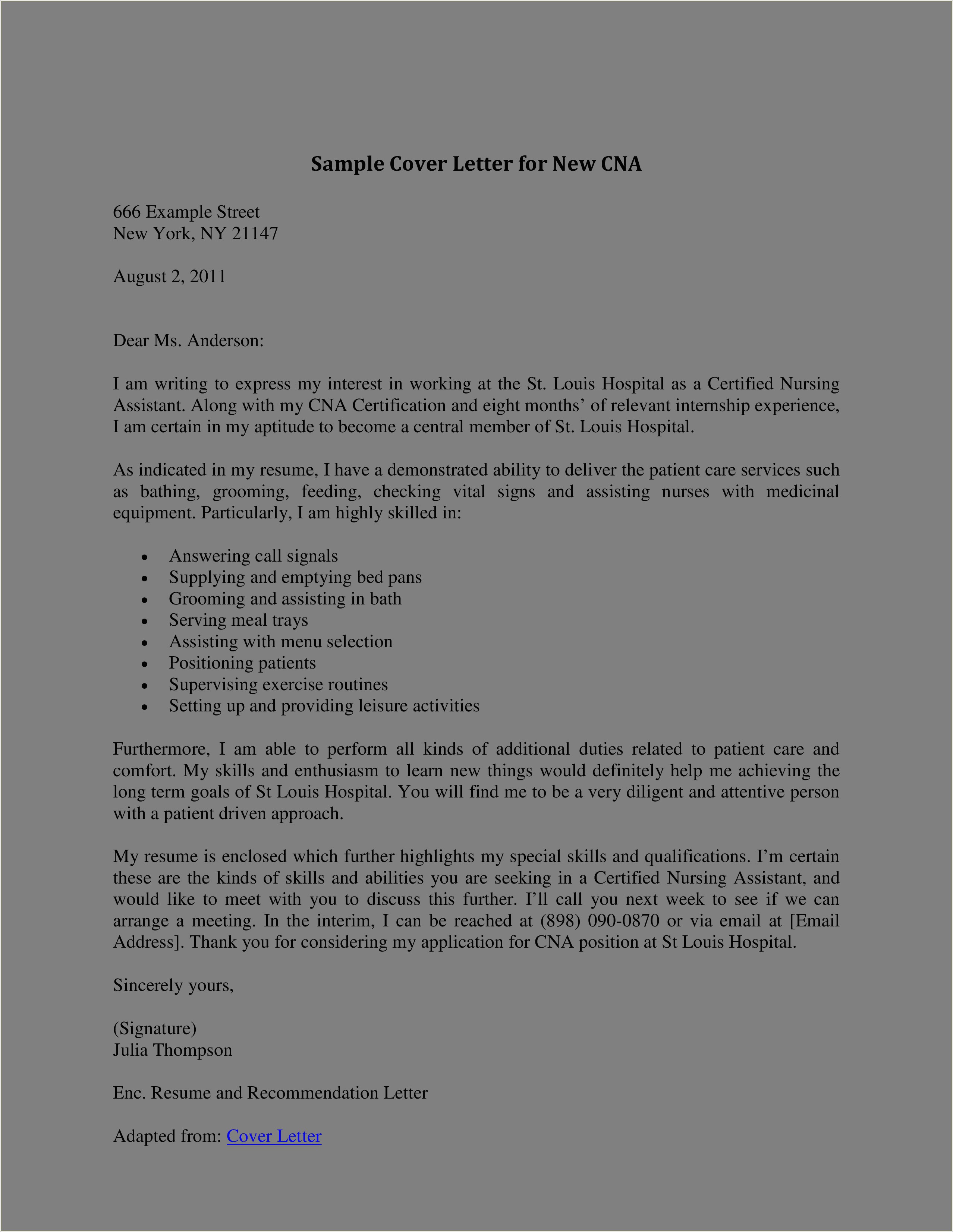 Assistant In Nursing Resume And Cover Letter - Resume Example Gallery