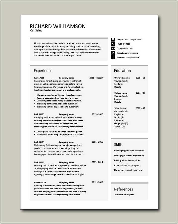 Automotive Sales Manager Resume Sample Resume Example Gallery