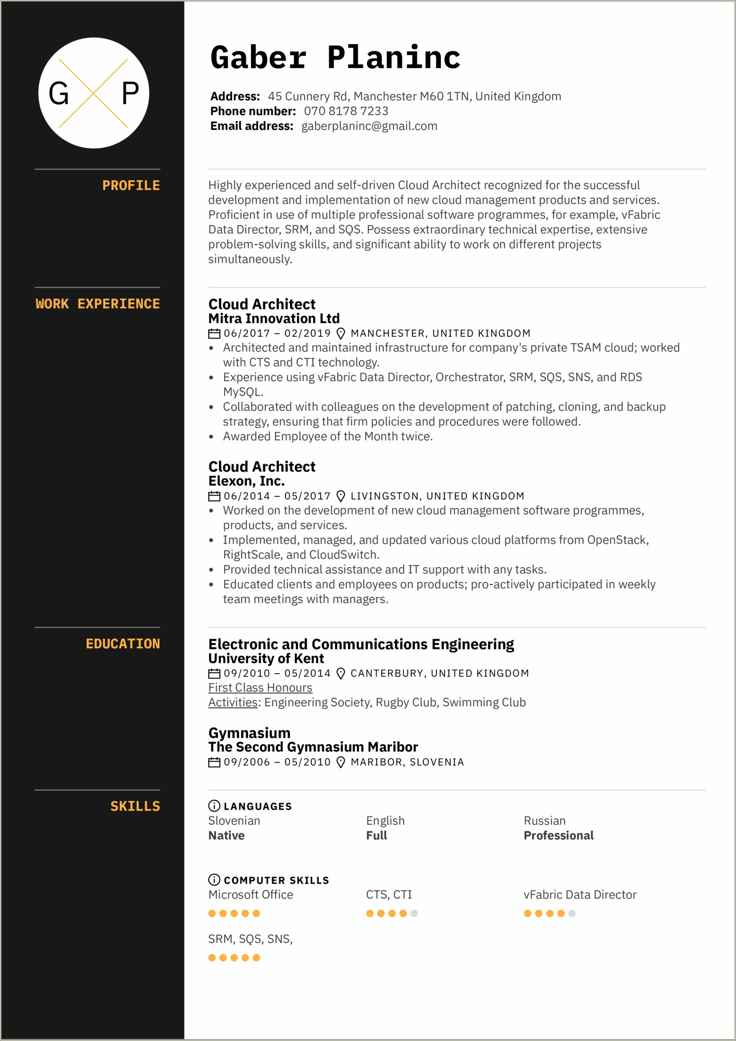 Azure Cloud Engineer Resume Sample - Resume Example Gallery