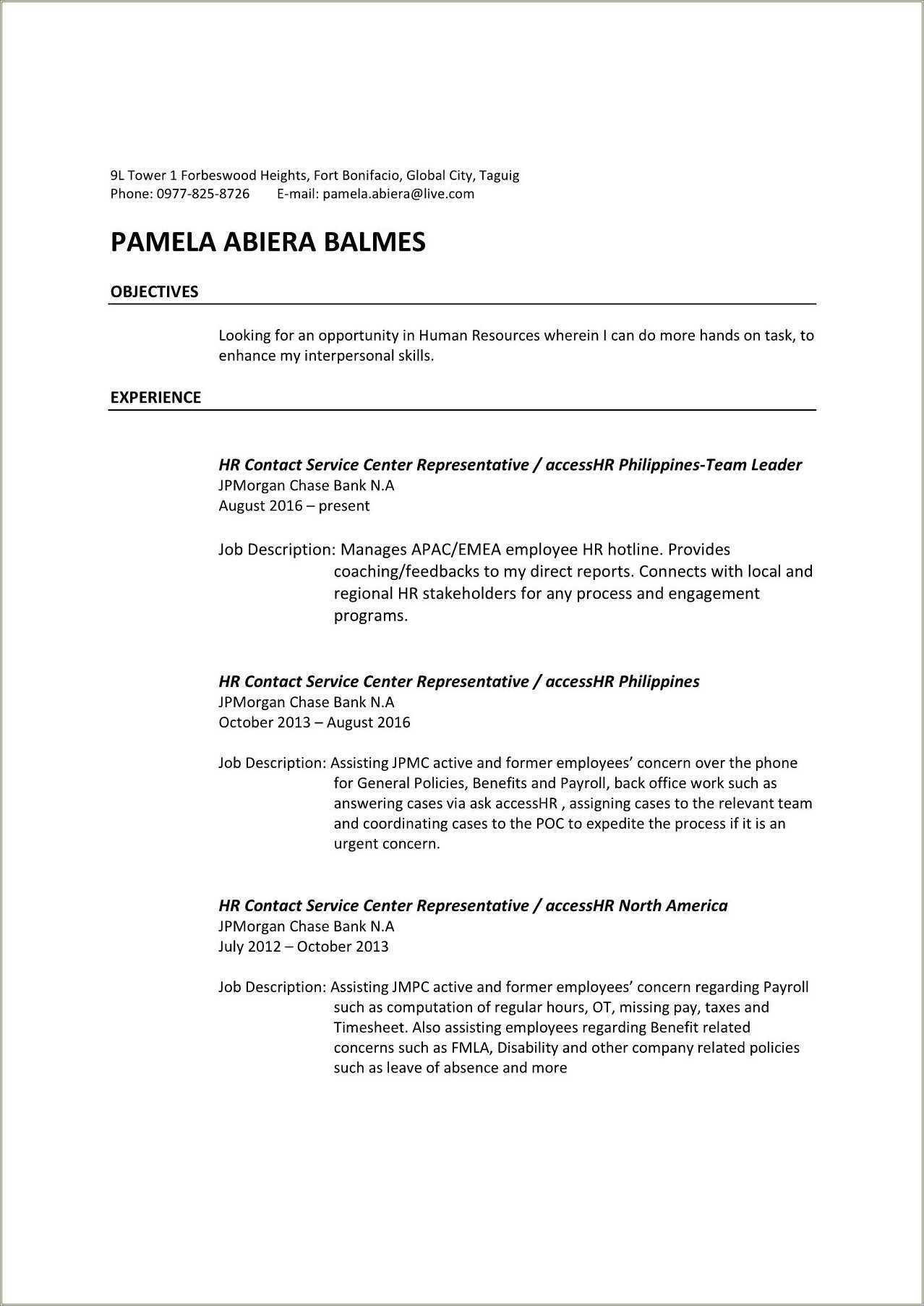 Back Office Executive Resume Sample - Back Office Job Profile Resume