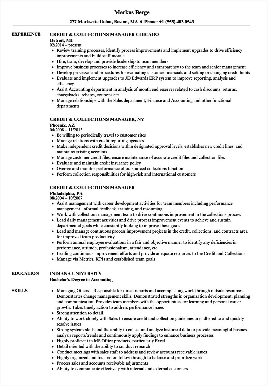 Bank Credit Manager Resume Format - Resume Example Gallery
