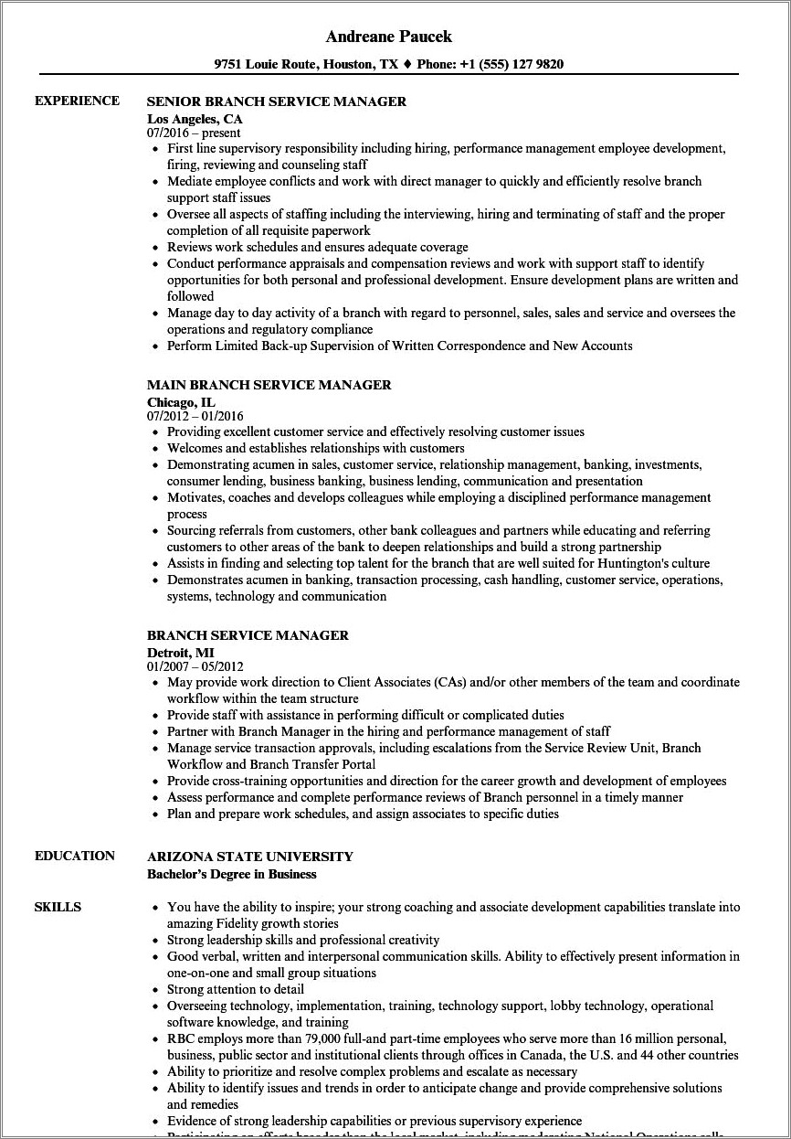 resume customer service bank