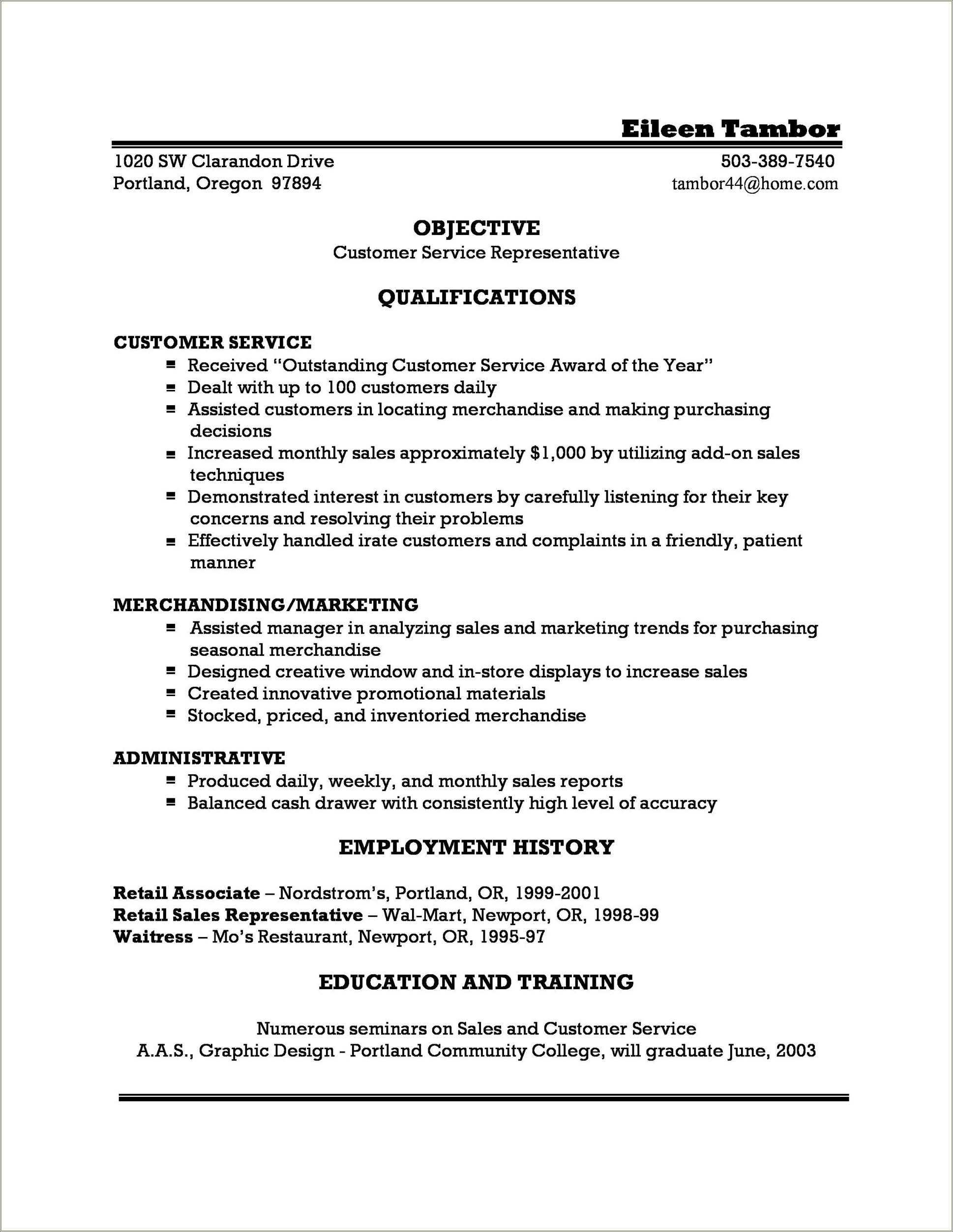 Bank Customer Service Representative Sample Resume