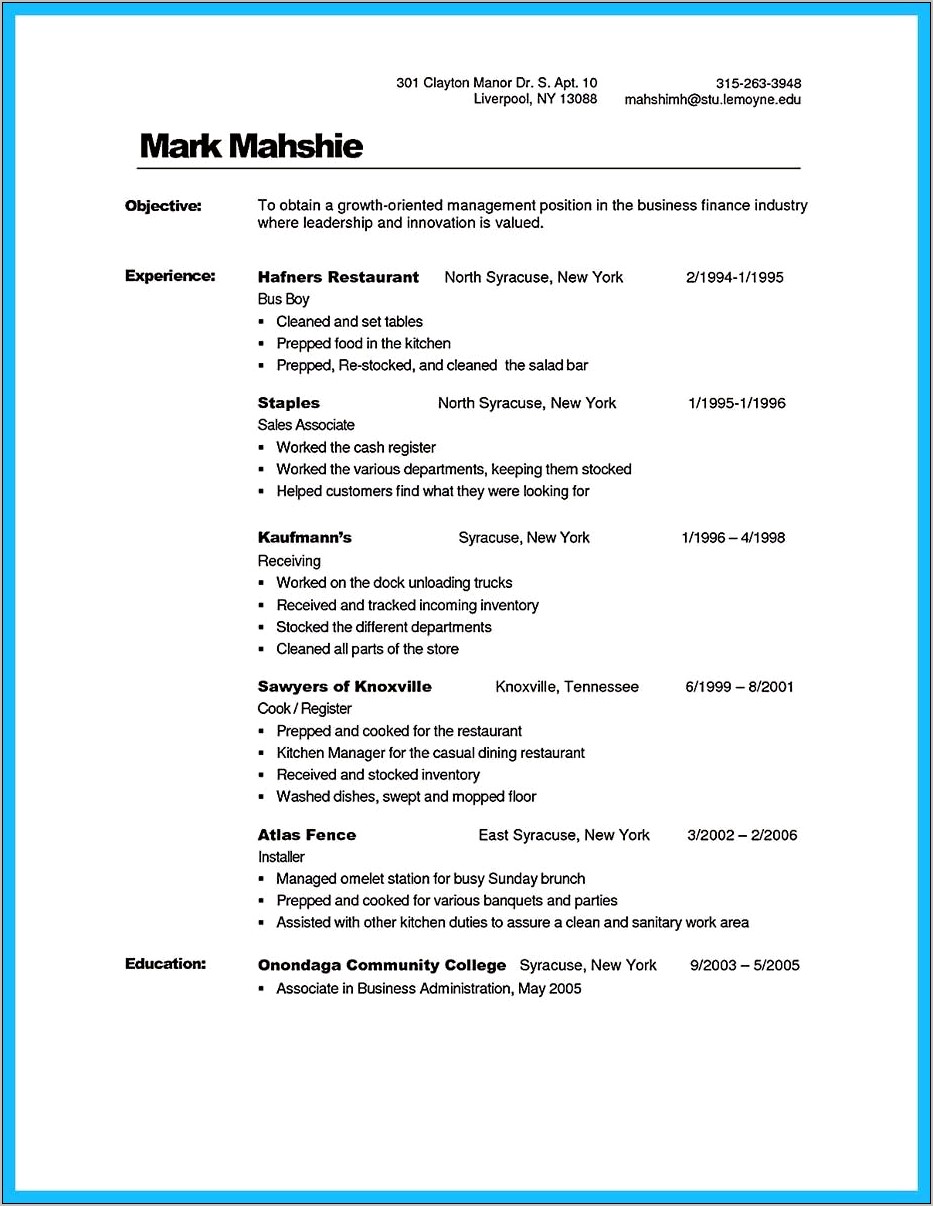 Bar Manager Job Responsibilities Resume