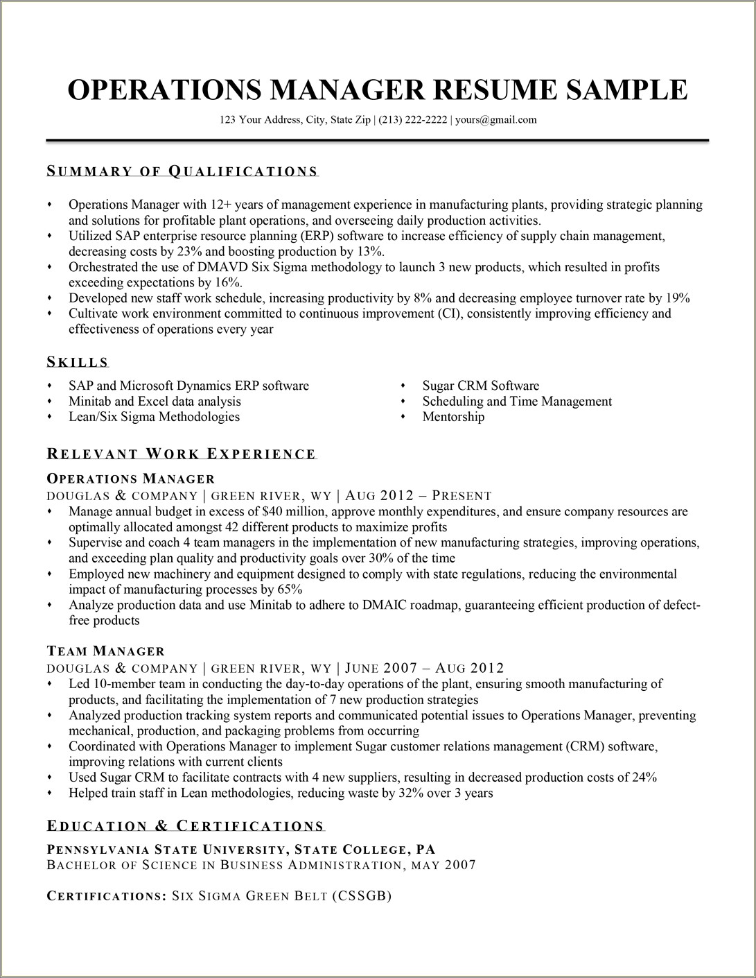 Barber Operations Manager Skill Summary Example For Resume