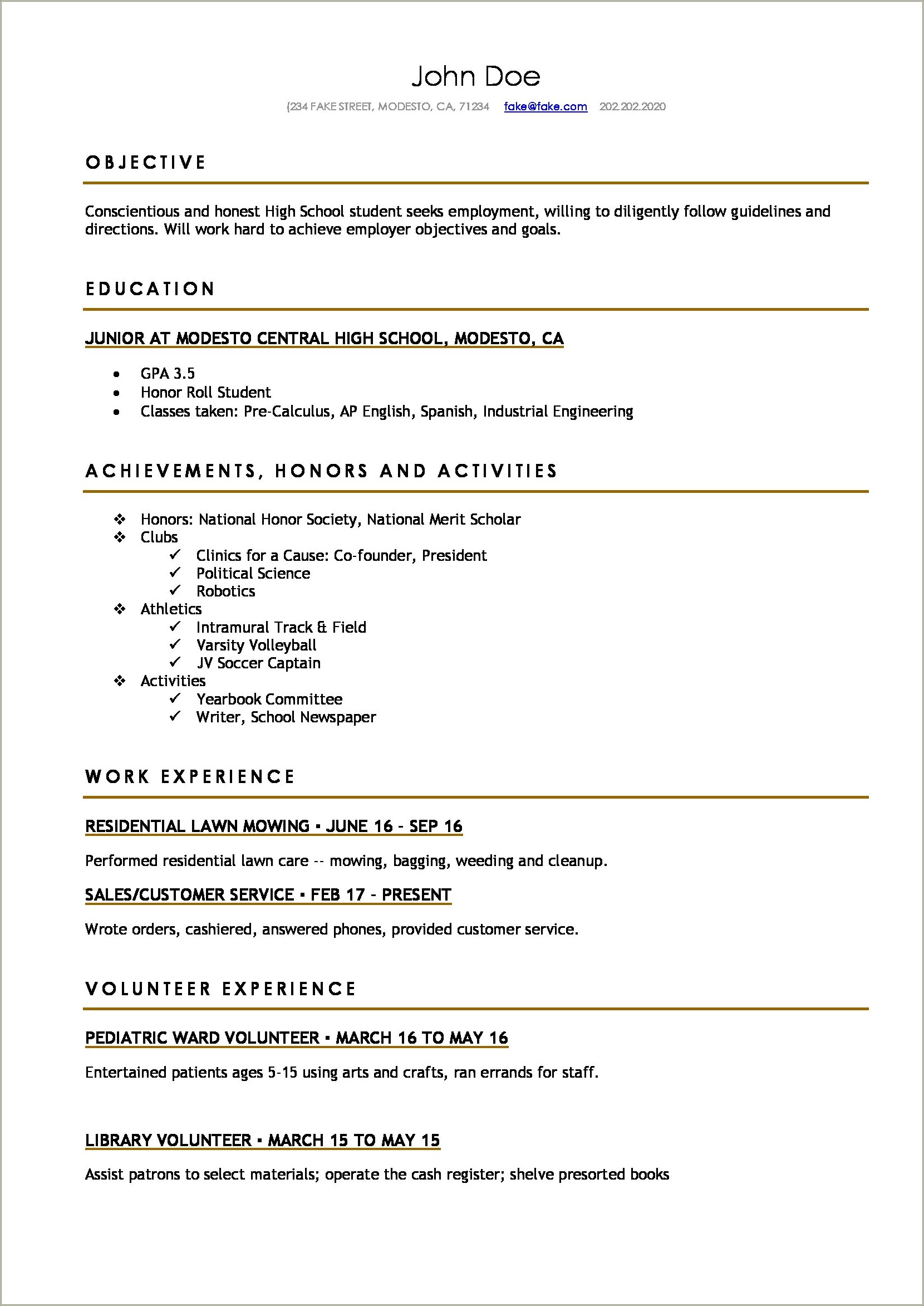Basic Resume Template For High School Students Australia Resume