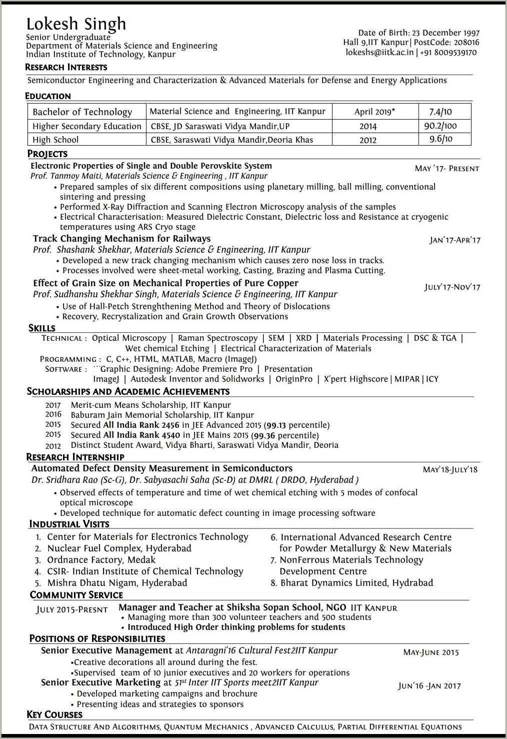 resume format for btech students