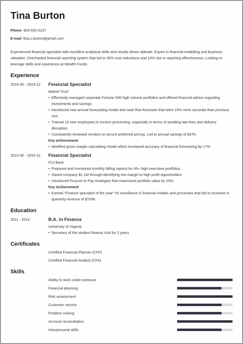 Best resume format finance accounts resume example gallery