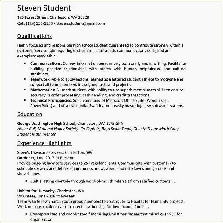 Best Resume Format For High School Students