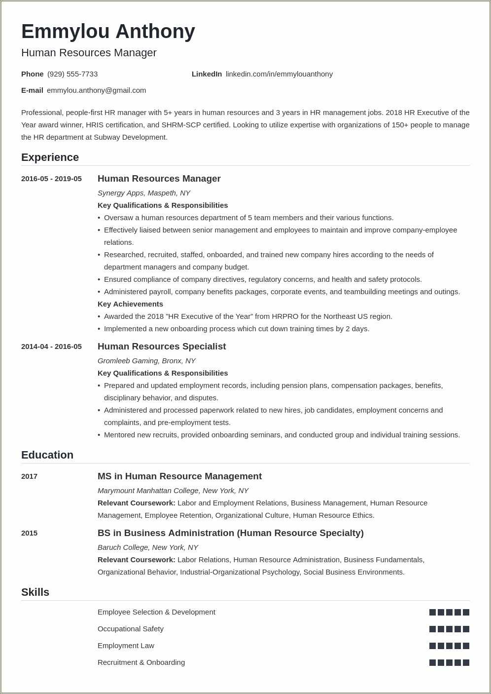 Best resume format for hr professionals resume example gallery