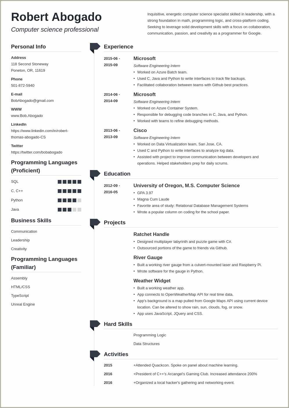 Best Resume Sample Computer Science