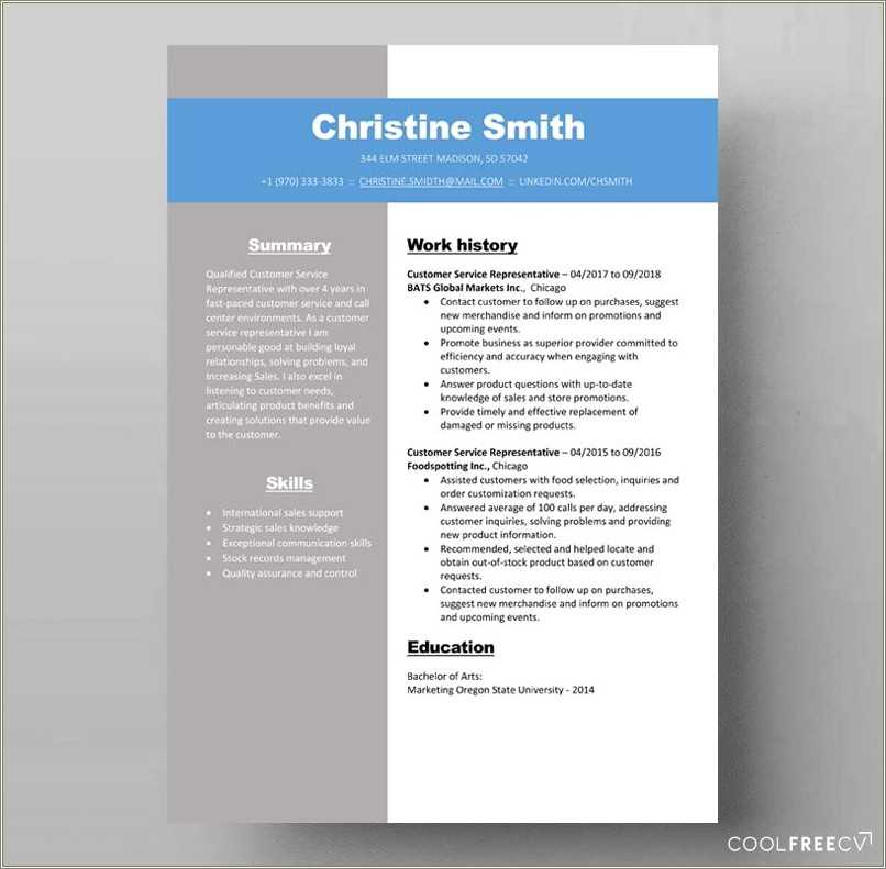 Best Sample Resume Customer Service Representative