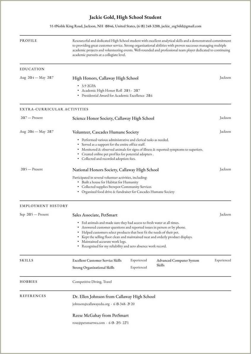 Best template for resume for high school student resume example gallery