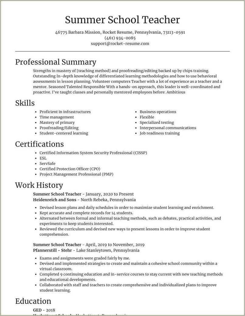 Better Teacher Resume Samples 2019